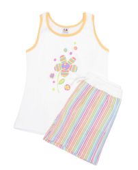 Pijama Verano Remera Musculosa y Short Estampado Flor y Rayas