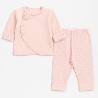 Conjunto Algodon Reversible Campera y Pantalon Sin Pie Estampado de Corazones o Flores