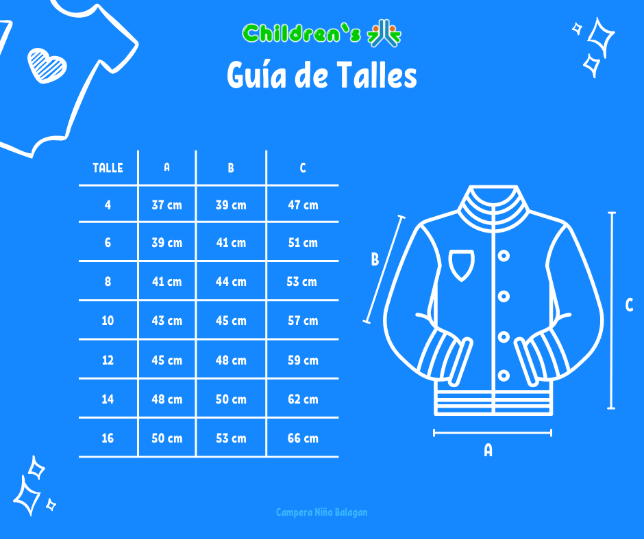 Tabla de talles — Campera De Abrigo Camuflada Con Polar interior